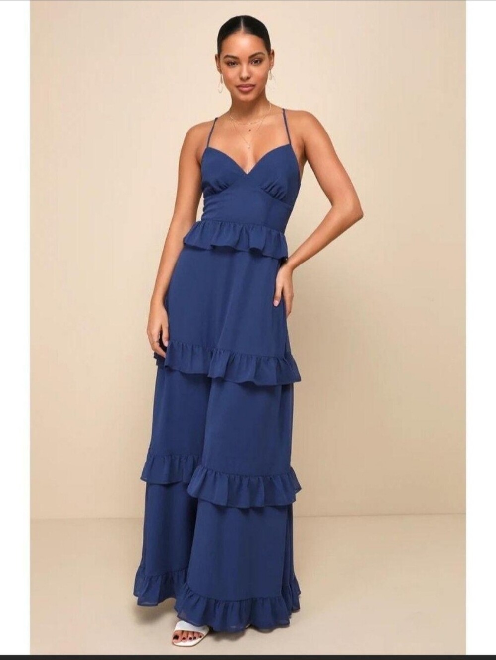 NWT LulusTiered Ruffle Maxi Dress in Navy
